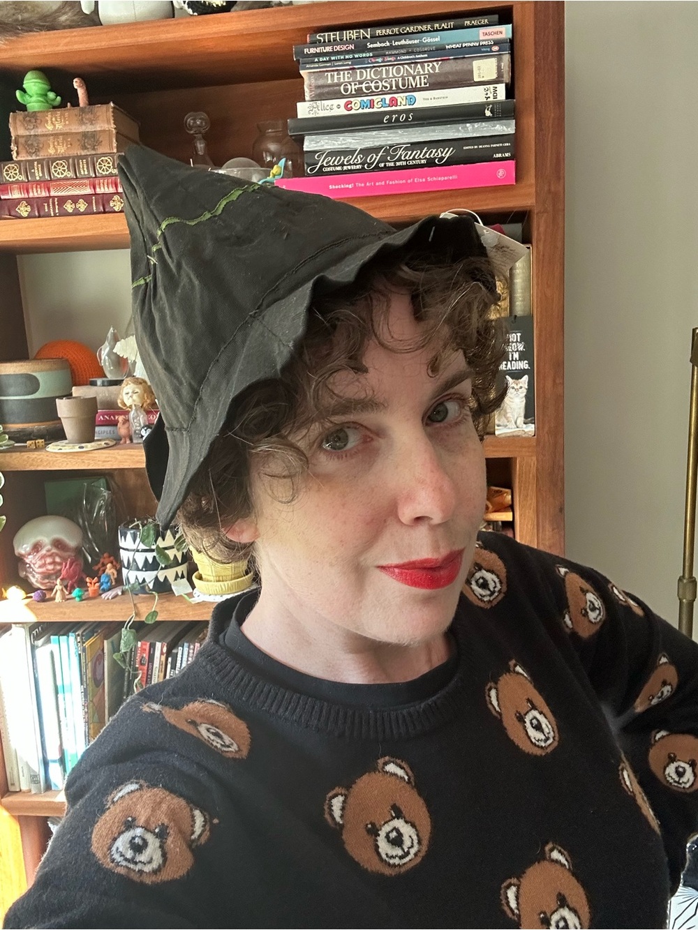 Vintage Black Pointed Hat with Decorative Green Stripe Size 22